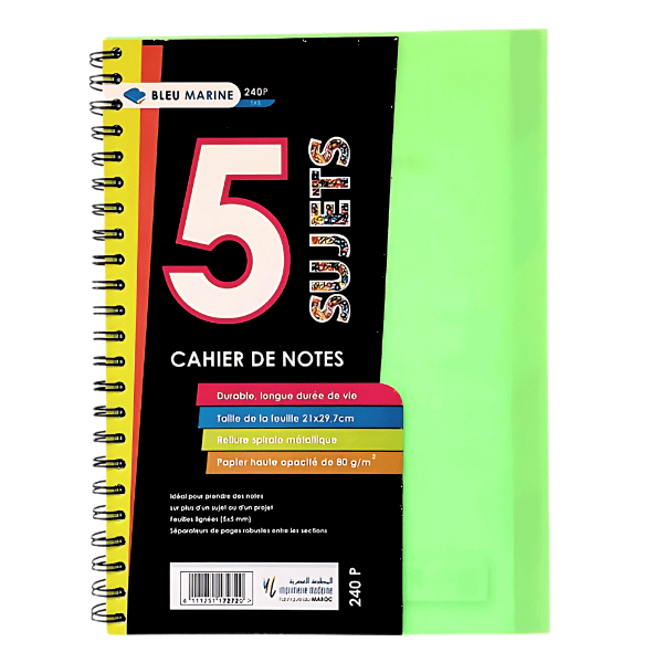 Cahier 5 sujets – A4 – 240 pages