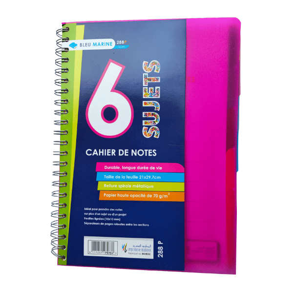 Cahier 6 sujets – A4 – 288 pages
