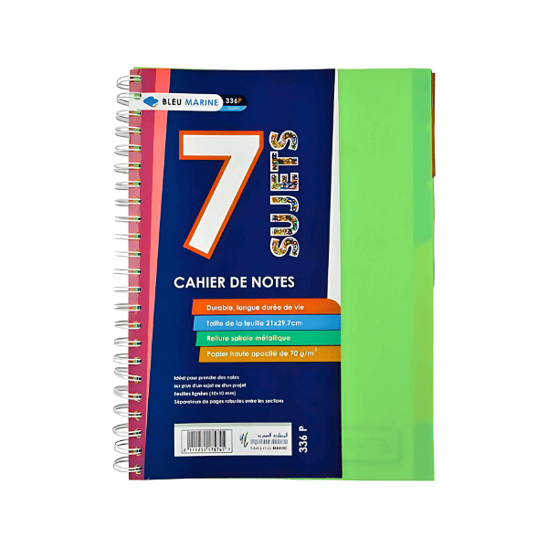 Cahier 7 sujets – petits format petit carreaux– 336 pages